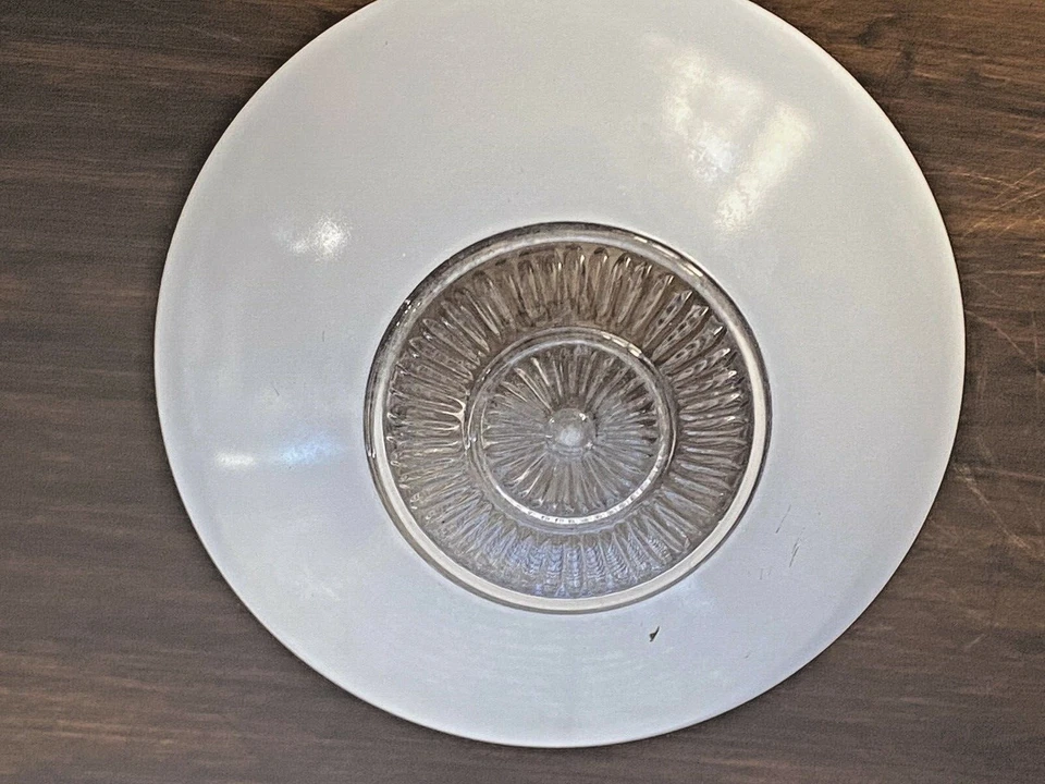 Vintage Schoolhouse Light 1/2 Clear Holophane & 1/2 Milk Glass Shade - Image 2 of 4