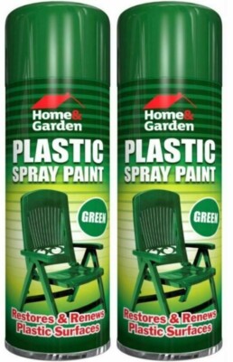 x 300ml Plastic Green Spray Paint Home Garden Renew Plastic