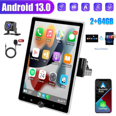 Single DIN Rotatable Android 13 Apple Carplay Car Stereo GPS Radio  64GB