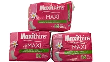Lot 3 Maxithins Super MAXI Unscented Sanitary Pads 16 Ea Feminine Care 48 Total