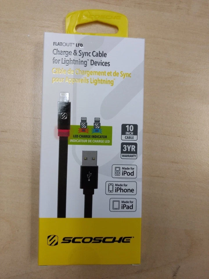3 упаковки кабеля Scosche Apple Lightning для зарядки и синхронизации 10 дюймов со светодиодным индикатором - Изображение 3 из 4