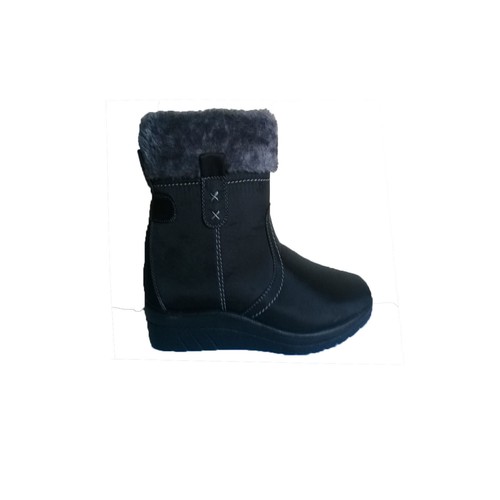 LADIES WOMENS BLACK ANKLE BOOTS LOW WEDGE HEEL SIDE ZIP FAUX FUR LINING SPRUCE - Picture 2 of 6