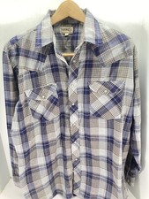 Sheplers Pearl Snap Western Shirt Men Sz Large Purple Gray Plaid Long Sleeve VTG