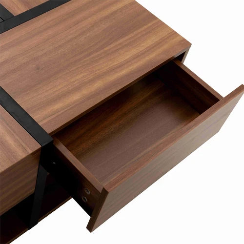 Square Coffee Table with 4 Hidden Drawers Wooden Living Room Furniture - Picture 12 of 13