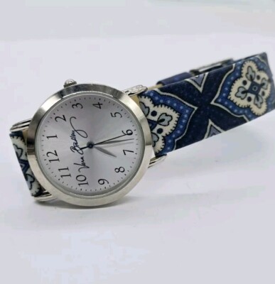 Vera Bradley Watch Women Round Dial Tone Blue Floral Band New Battery Pre Loved