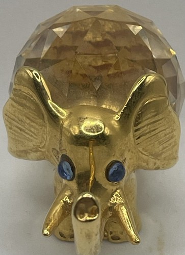 Elephant Figurine Crystal Ball Gold Tone Trunk Up Paperweight - Picture 3 of 6