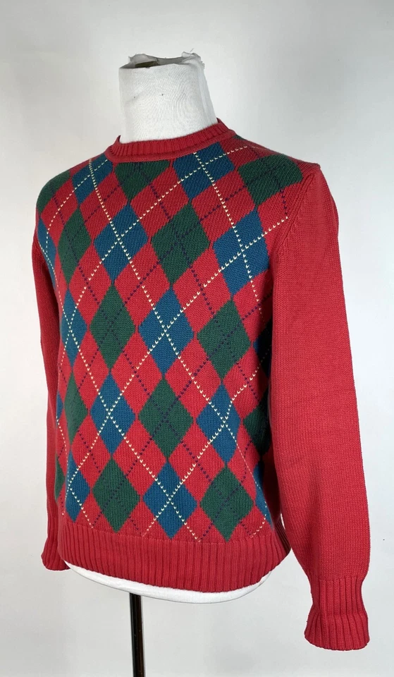 Suéter Rojo Rockabilly Tejido Argyle Diamante M De Colección Años 80 Para Hombre WAKEFIELD LISLE Foto 4 de 4