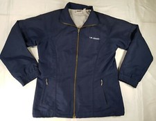 VINTAGE ELLESSE GRÖSSE 10 UK M DAMEN MARINEBLAU LEICHTE JACKE MANTEL MIT DURCHGEHENDEM REISSVERSCHLUSS