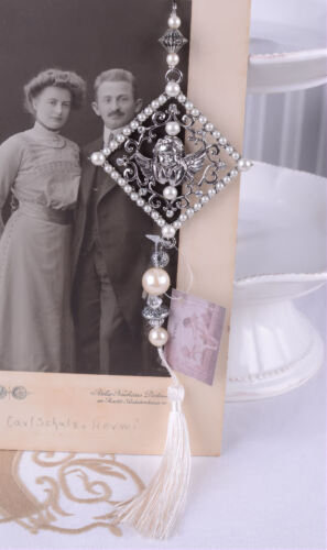 VINTAGE DEKOHÄNGER ENGEL & PERLEN SILBER STRASS AMOR ANHÄNGER - Bild 4 von 4