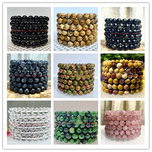 Wholesale Lots 6 Pcs 8mm 7.5" Natural Crystal Healing Gemstone Stretch Bracelet