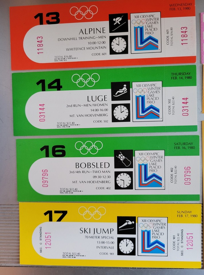 Eight Olympic Tickets Equestrian Rowing Luge Alpine Bobsled Ski Jump ...
