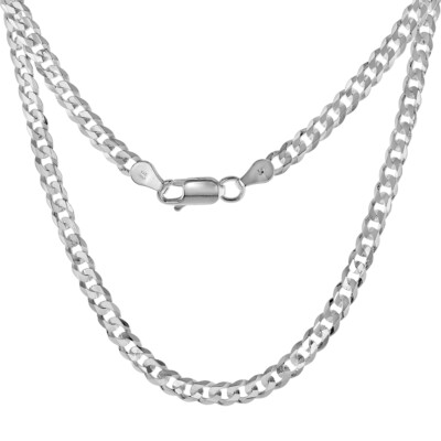 925 Sterlingsilber abgeschrägte Kanten flache Panzerkette Gliederkette Halskette 4 mm 7'' bis 30''