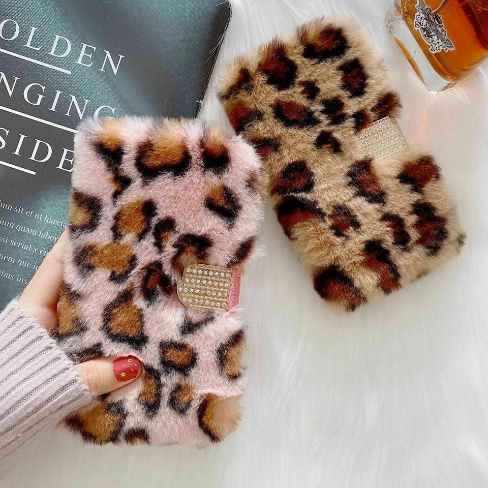 Fluffy Plush Flip Card Wallet Leopard Phone Case For Samsung A51 A71 A12 Note 20 - Изображение 2 из 4