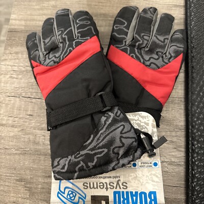 Board Systems Ski Gloves Boys Size 8-20 Black Grey Red Thinsulate Ski Gloves New