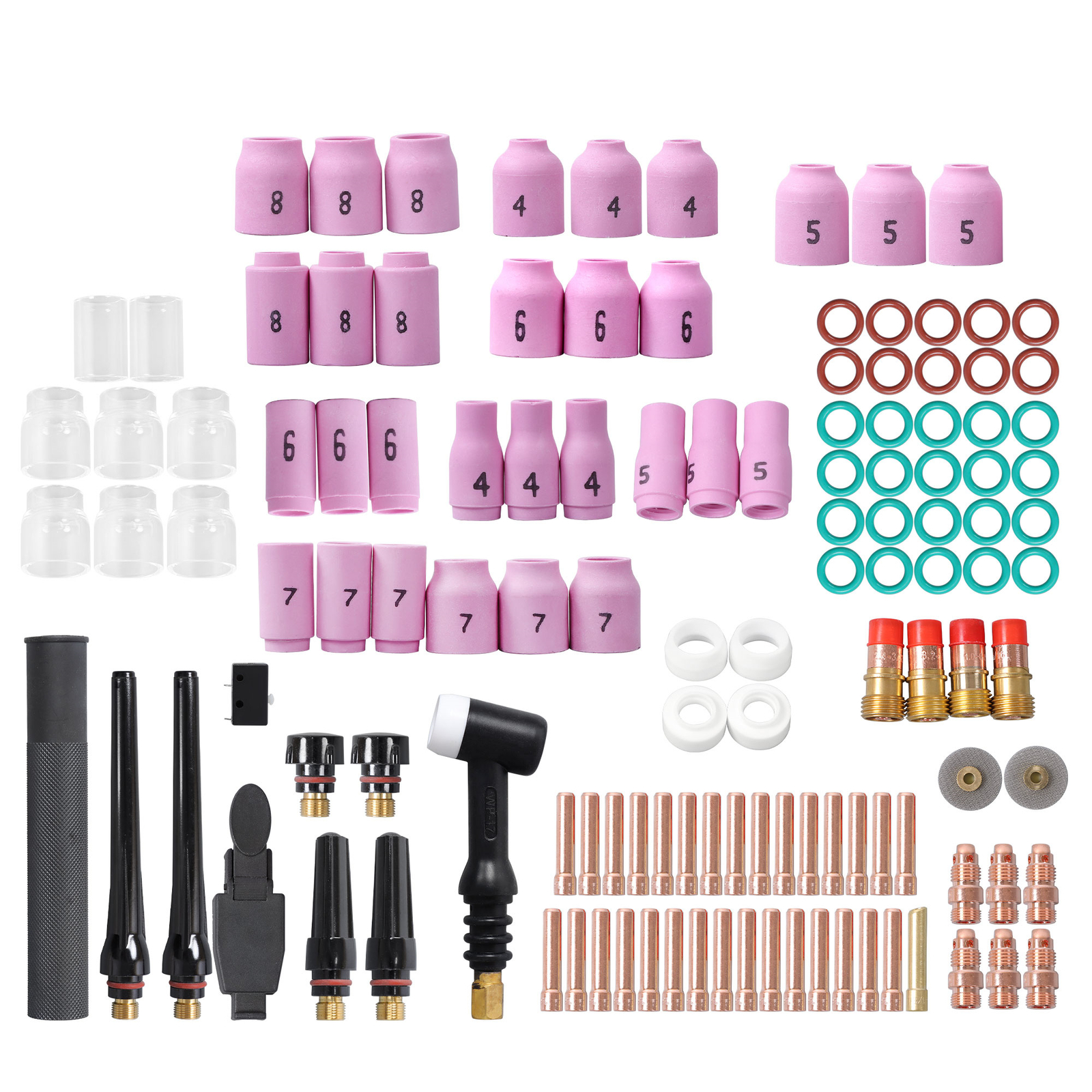TIG Welding Torch Kit 123 Pcs Stubby Gas Lens , Alumina Nozzle, Collets