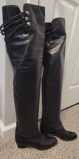 MARIO VALENTINO LEATHER THIGH BOOTS 7B BLACK LEATHER LINING ITALY 