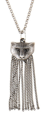 Gucci Necklace Sterling Silver Garden Cat Feline Fringe Tassel Pendant 925 w/Bag