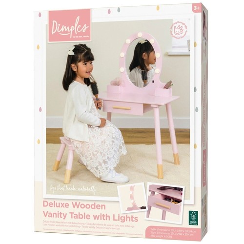 Wooden Vanity Table Light Up Mirror Makeup Dressing Kids Toy Furniture Pink NEW - Picture 2 of 5