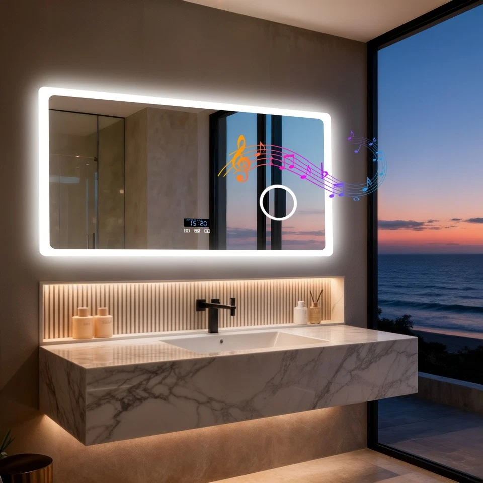 Bluetooth Lighted Bathroom Mirror 3X Magnifying Glass Dimmable LED Makeup Mirror - Image 2 of 4