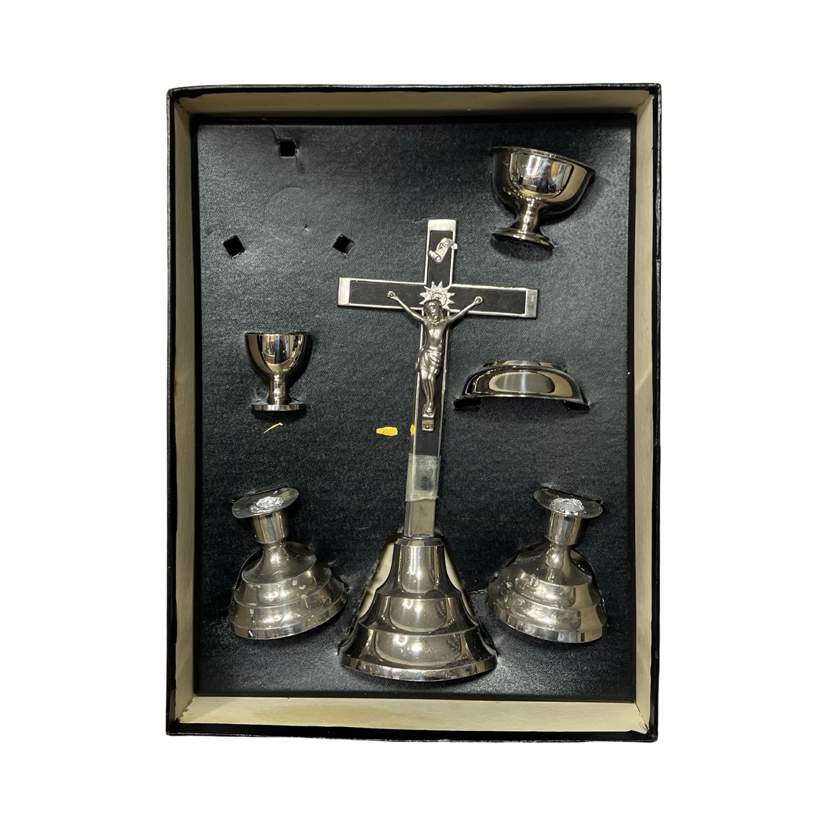 Vintage Catholic Last Rites Sick Call Set Boxed Crucifix Candlesticks