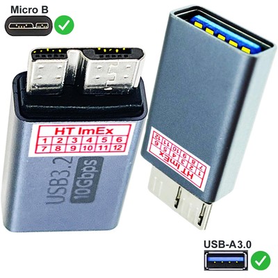 USB Type A 3.2 micro-B Adapter 10Gbps für Externe Festplatte WD Elements 1 TB
