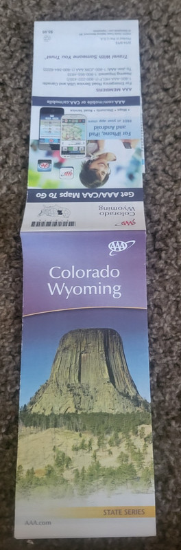 MULTI FOLD 2014 ROAD MAP OF COLORADO AND WYOMING BY AAA STATE SERIES