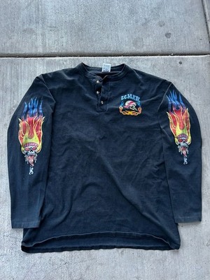 Vintage Ice Cream Man From Hell I.C.M.F.H. Skull Flame Henley Shirt XL