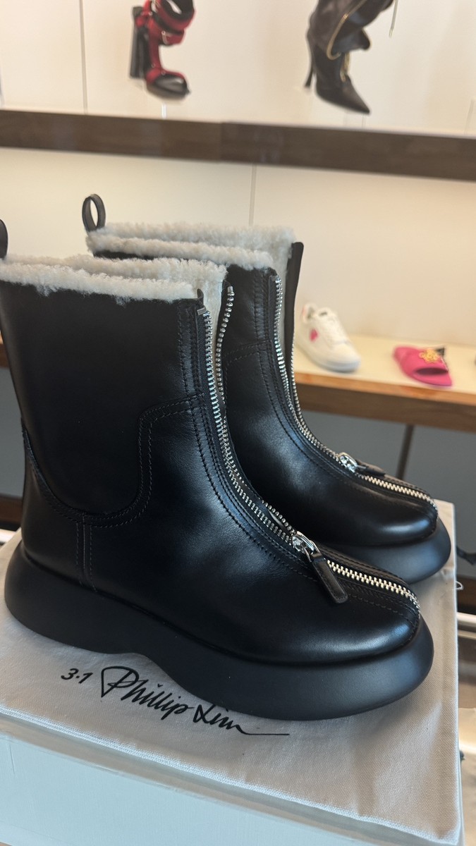 3.1 phillip lim Mercer black Leather Boots shearling Size 40 | eBay