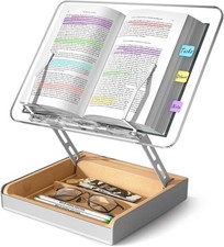 Book Stand W/ Storage Book Holder Reading Hands Free Wooden Cookbook Stand