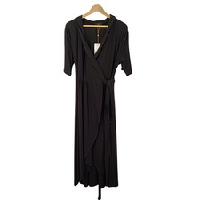 Quince Women Tencel Jersey Midi Wrap Dress Black Basic Sleeved XL