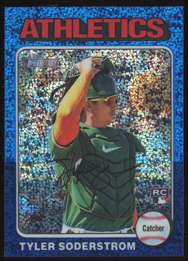 Tyler Soderstrom Rookie #471 2024 Topps Heritage Chrome Blue Sparkle Refractor