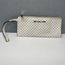 Michael Kors White Perforated Leather Wristlet Clutch Zip Pouch 8x4