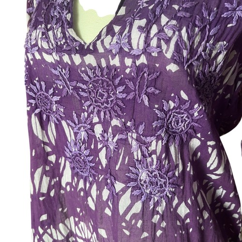 Simi Women's M Purple Cotton Top Indian Bohemian Boho Chic Casual Embroidered - Picture 2 of 5