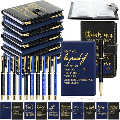 20 Sets Thank You Leather Journal Notebook with Inspirational Ballpoint Pens