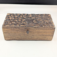 Handmade Decorative Wooden Jewelry Box Tree Of Life Carving Approx 8"x4"x2.75"