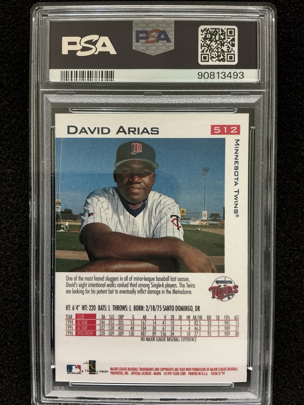 1997 Fleer #512 David Arias (Ortiz) Rookie PSA 6 Red Sox RC  view 2