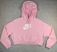 Nike Womens Size M Pink Cropped Pullover Hoodie Fleece Sweatshirt Graphic