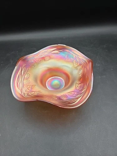 Fenton Blackberry Spray Marigold Iridescent Carnival Glass Ruffled Hat Bon Bon