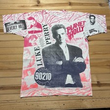 Vintage 90s Luke Perry Actor Beverly Hills 90210 All Over Print T-Shirt - Large