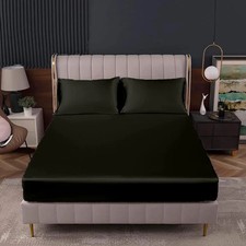 Silk Fitted Bed Sheet Set, Solid Elastic Fitted Sheets with Pillowcases