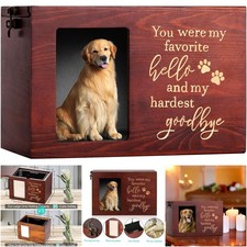 Large Wooden Dog Cat Ash Urn Photo Frame Black Flannel Lining