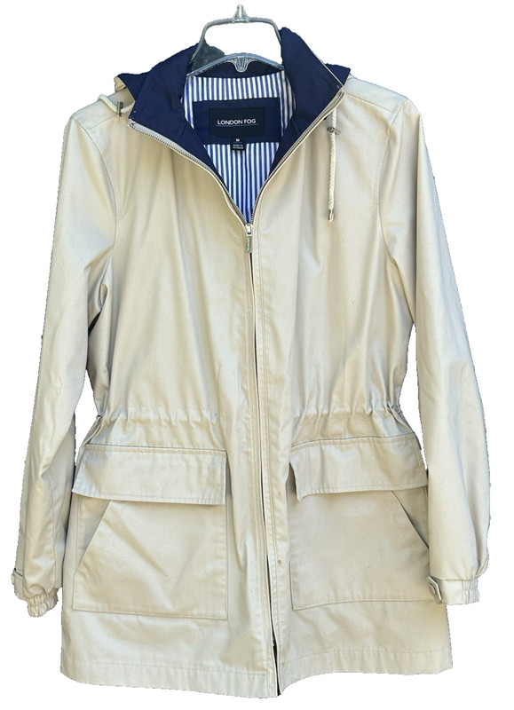 LONDON FOG Womens Size M Jacket w/Detachable Hood Light Khaki & Blue
