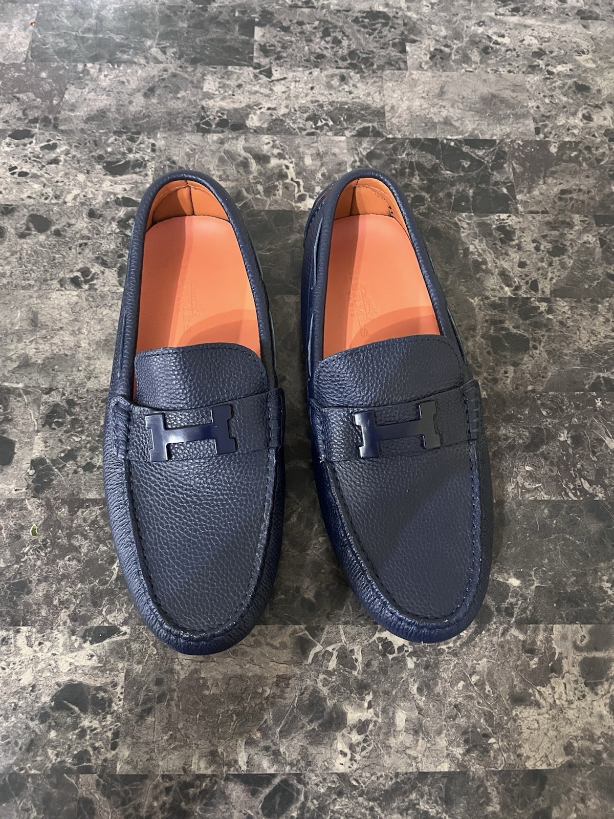 Hermes Paris Shoes Blue Canvas Leather Men's