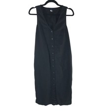 Old Navy Sleeveless Black Button-Down Midi Dress Linen Blend Lace-Up Back S
