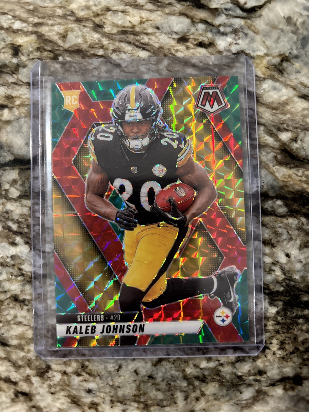Kaleb Johnson 2025 Panini Mosaic Choice Red & Green Rookie RC SP #315 Steelers