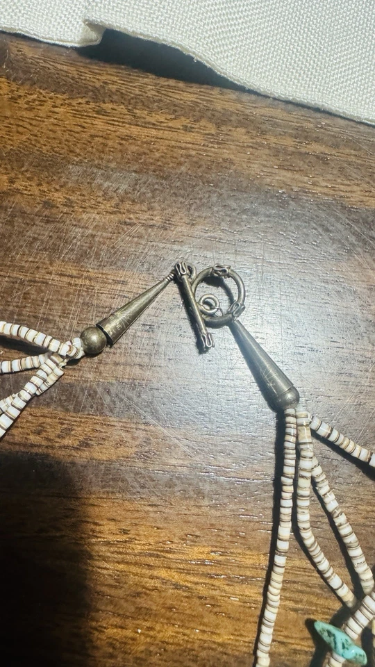 COLLAR VINTAGE HECHO A MANO de plata esterlina turquesa azul antiguo 4 hebras con HEISHI Foto 4 de 4