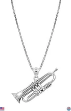 Sterling Silver Trumpet Bugle Pendant Necklace by Honolulu Jewelry - 18" Chain