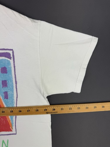 Vintage Y2K Aspen Mountain Sun Color Drawing Painting Art White Tee Medium Rare - Picture 6 of 7