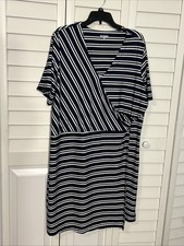 1X Kim Roger’s Stretch Plus Size Dress, Navy Blue White Stripe