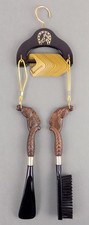 Vintage Horse Head Brush Shoe Horn and Tie Hanger Retro Travel Set